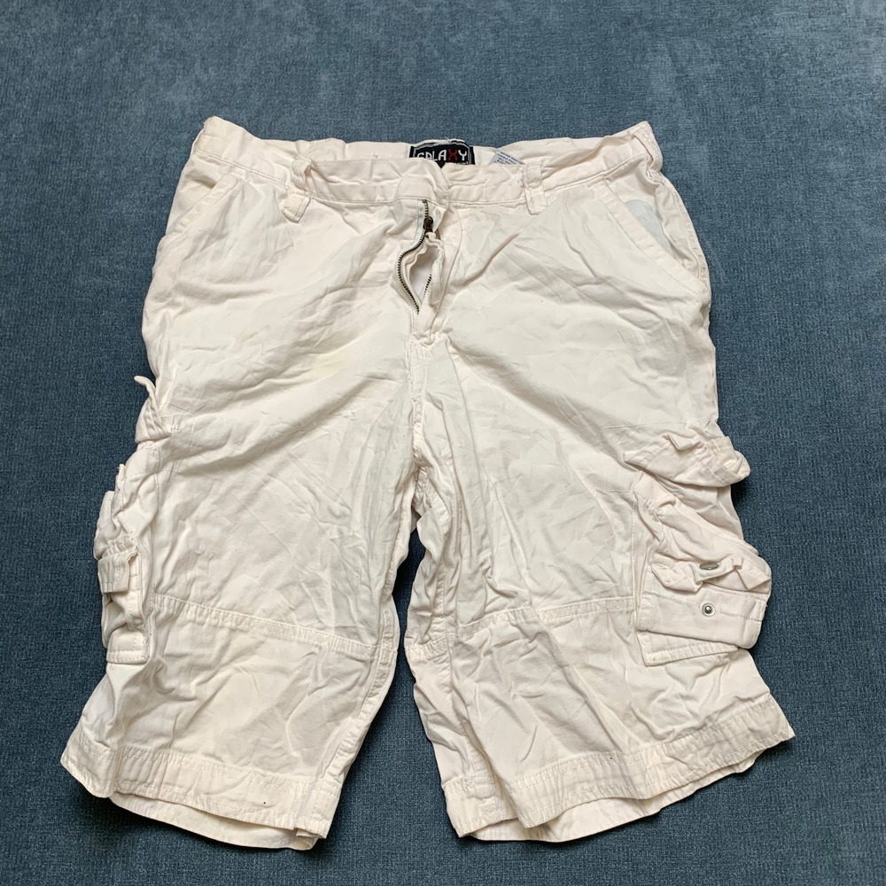 Galaxy by Harvic Cargo Shorts Mens 36 White Cotton Mid Rise Flat Front Hiking